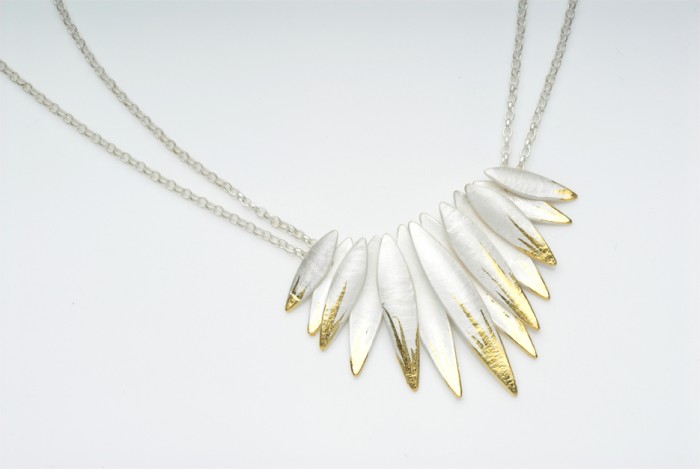 Silver and Gold Feather Pendant by Anna Wales
