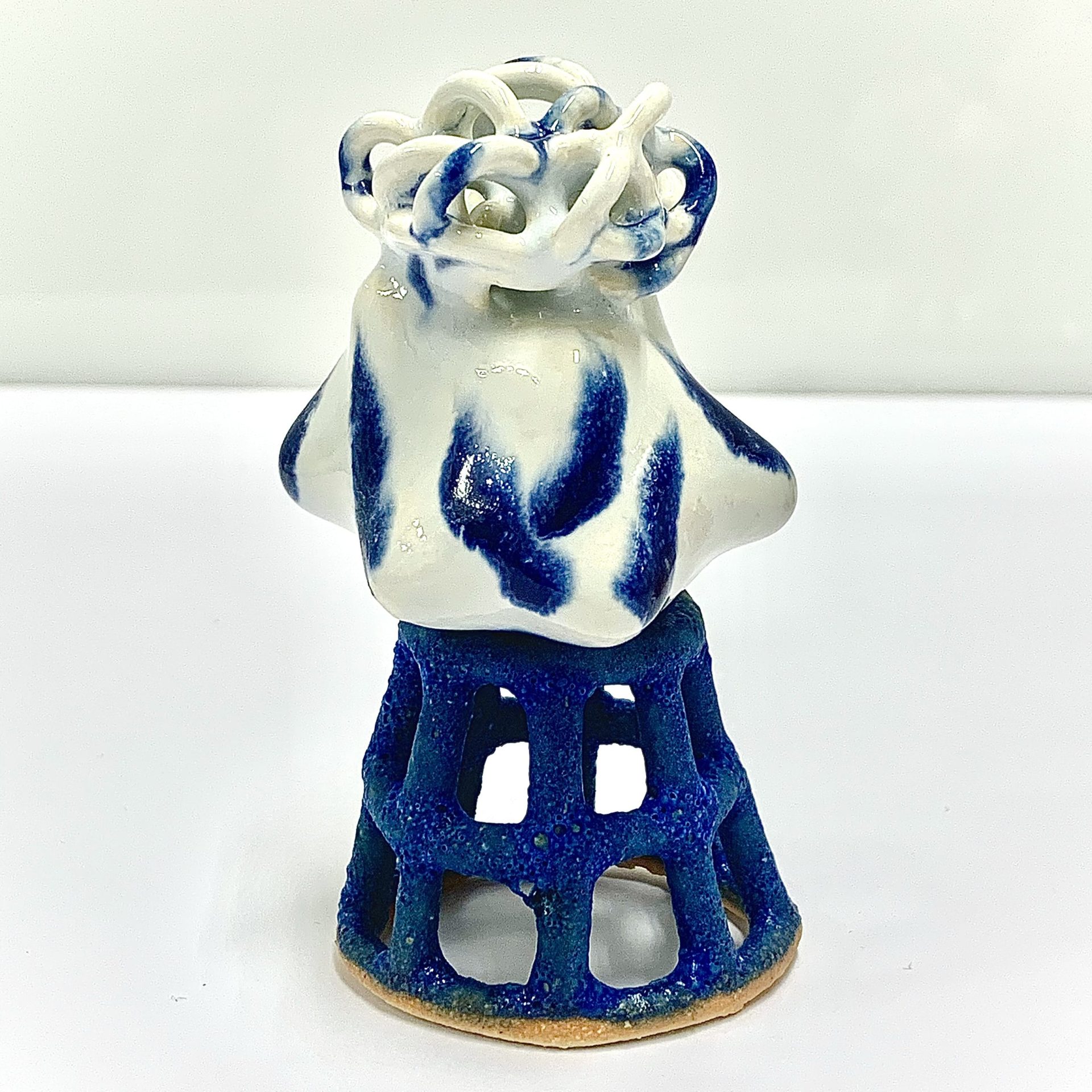 Ladder to Cloud Blue White, a Miniature Glazed Ceramic Sculpture by Tessa Eastman