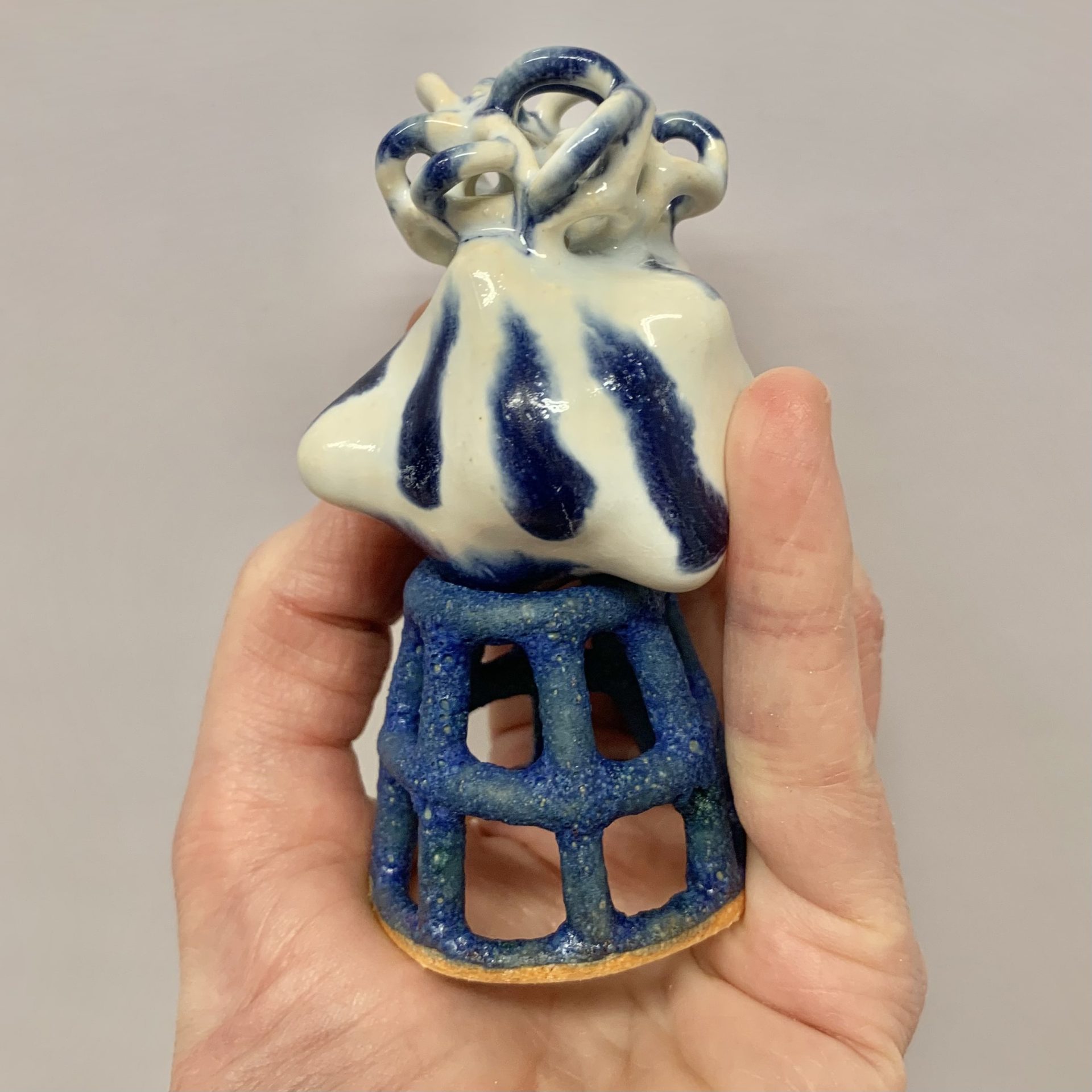 Ladder to Cloud Blue White, a Miniature Glazed Ceramic Sculpture by Tessa Eastman