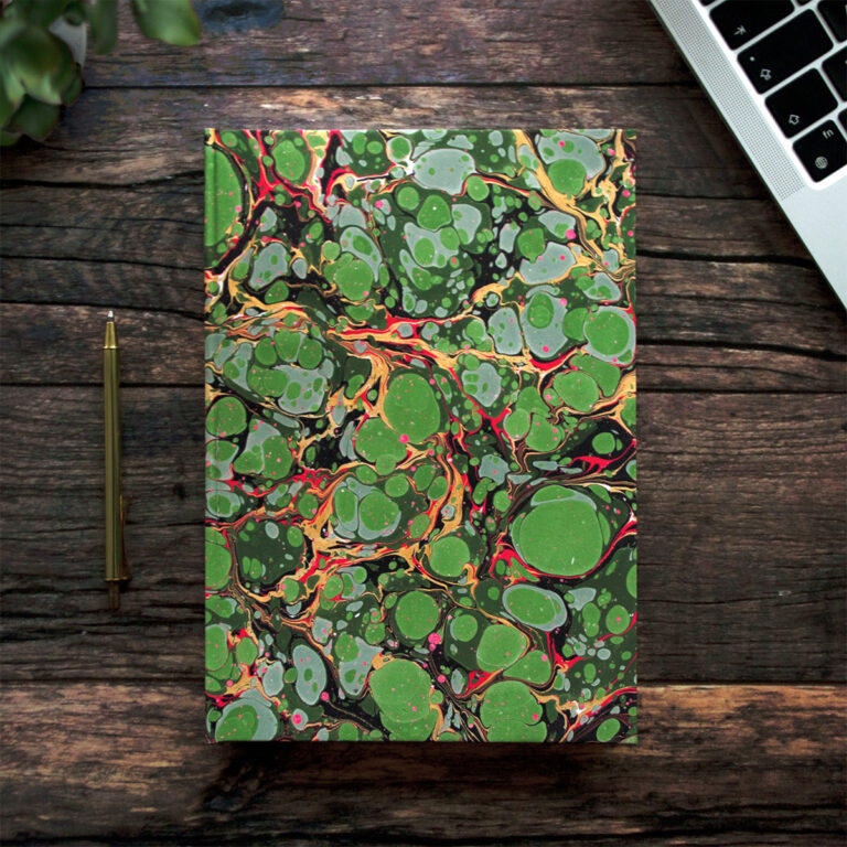 Hand marbled green stone A5 journal