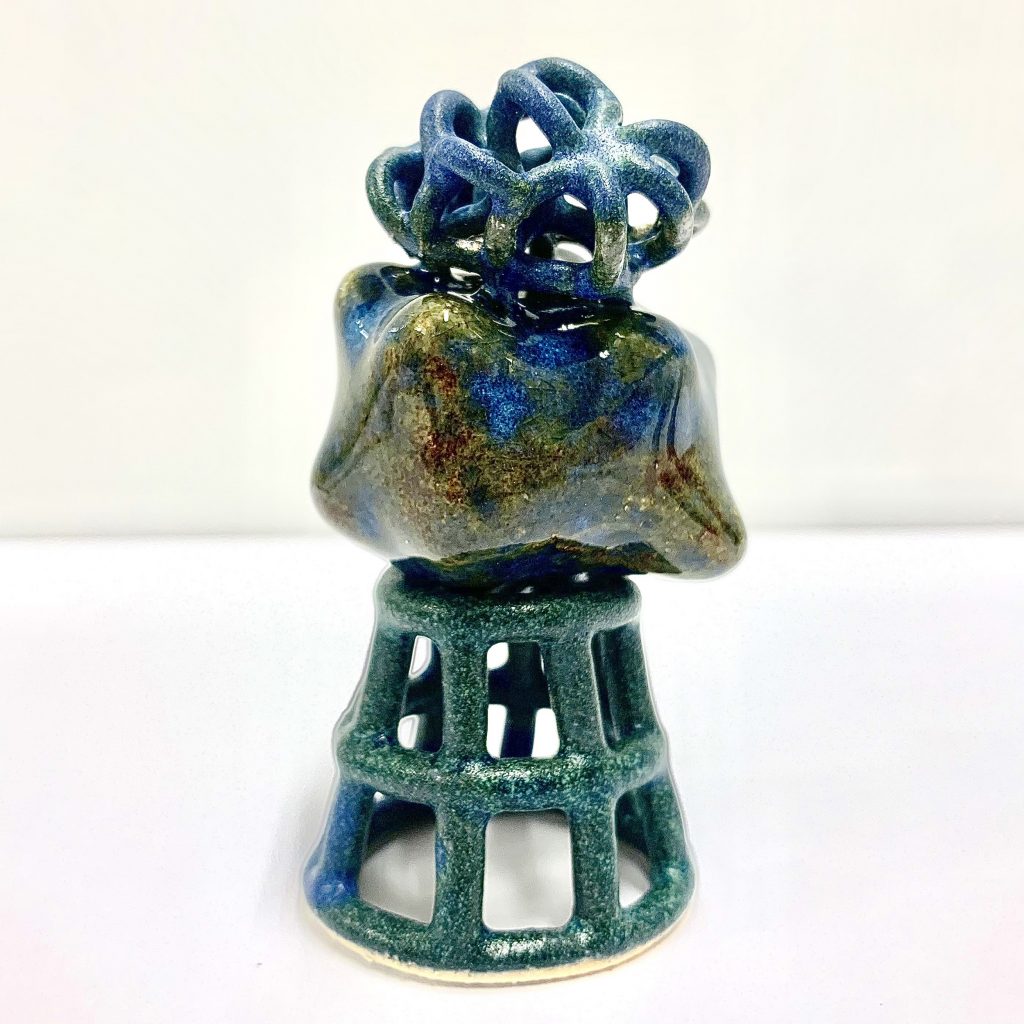 Ladder To Cloud Blue Midnight, a Miniature Glazed Ceramic Sculpture by Tessa Eastman