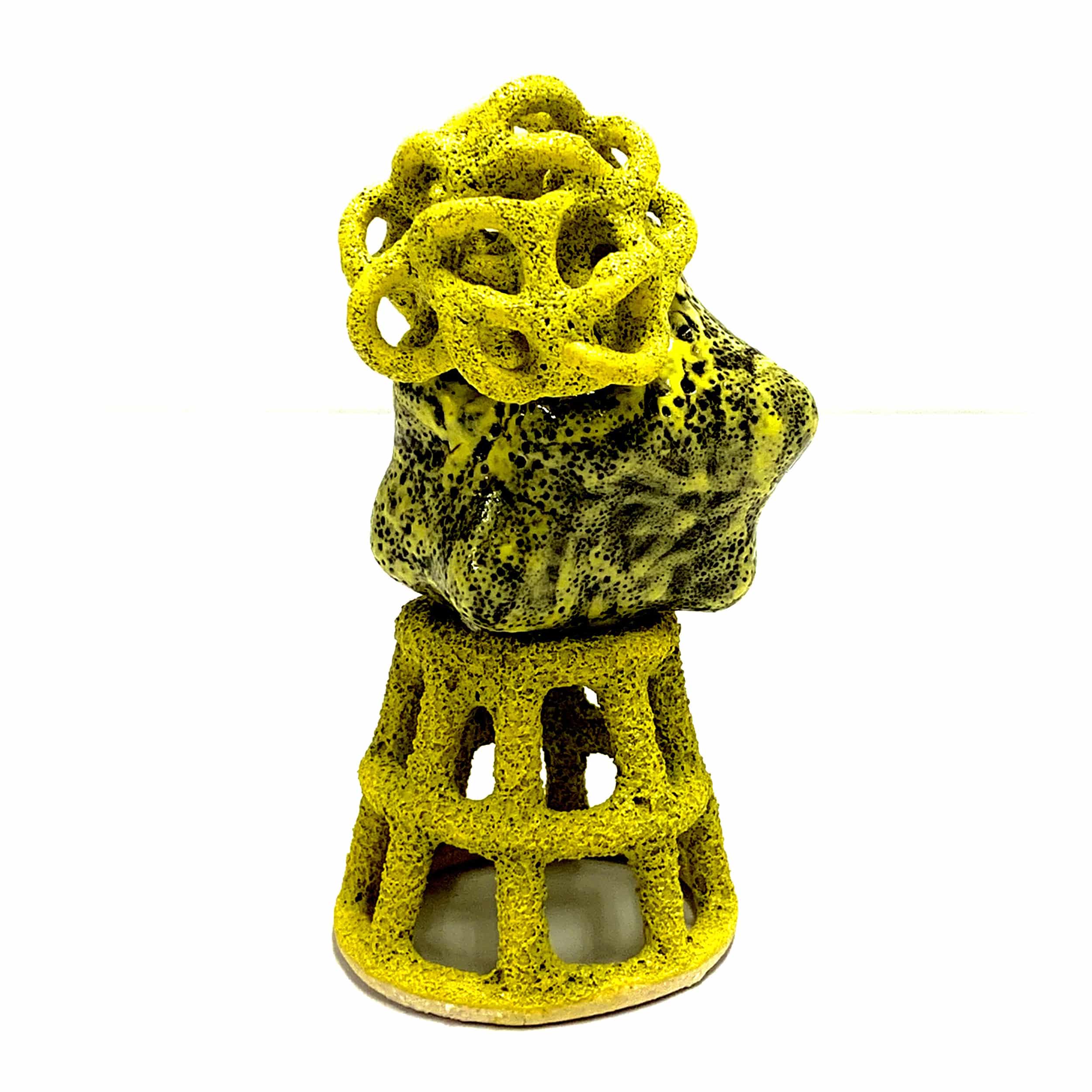 Ladder To Cloud High Density Black Yellow, a Miniature Glazed Ceramic Sculpture by Tessa Eastman