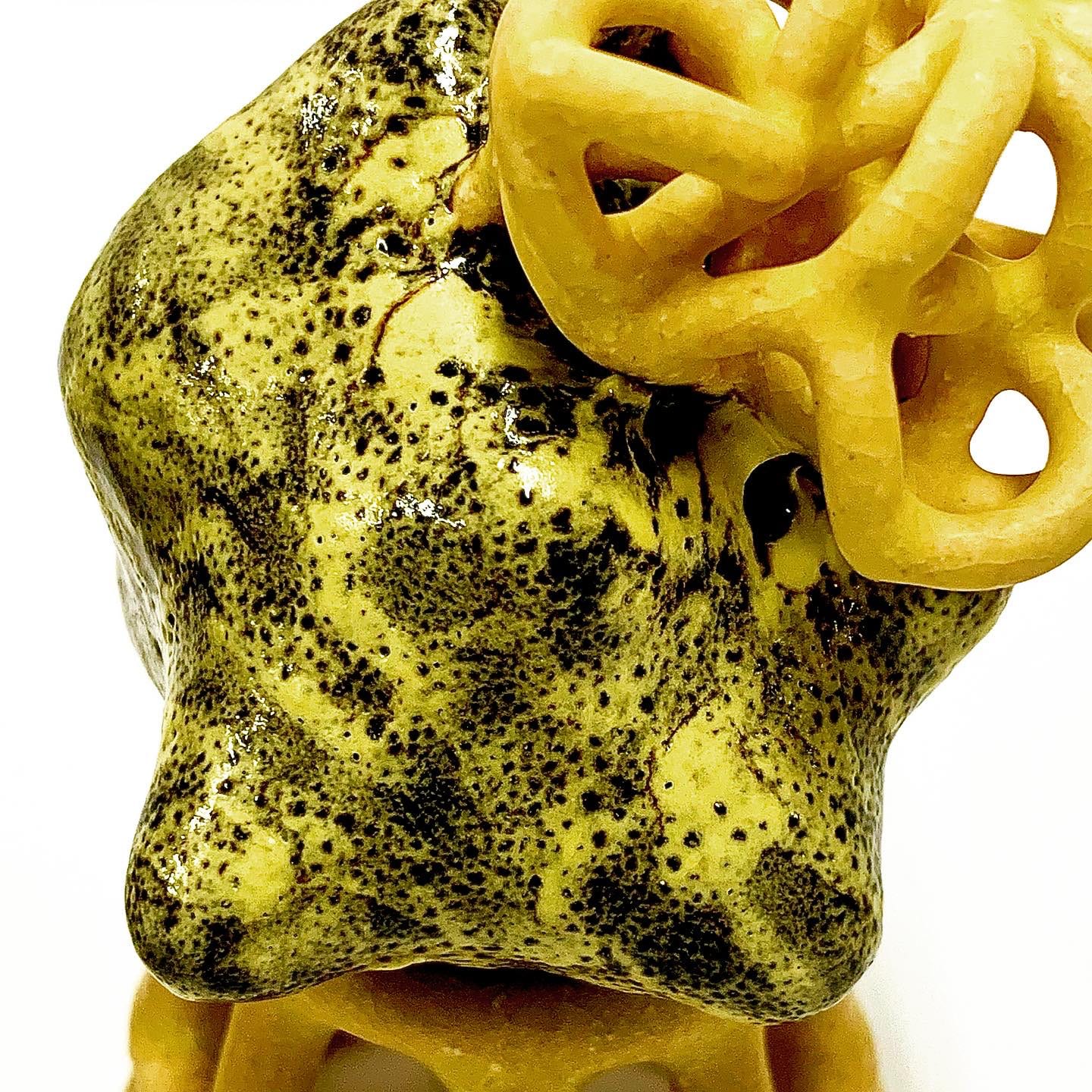 Ladder To Cloud Low Density Black Yellow, a Miniature Ceramic Sculpture by Tessa Eastman