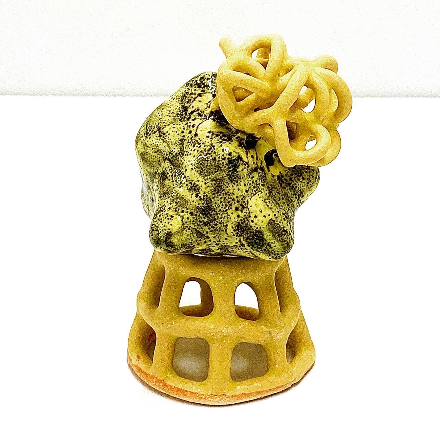 Ladder To Cloud Low Density Black Yellow, a Miniature Ceramic Sculpture by Tessa Eastman