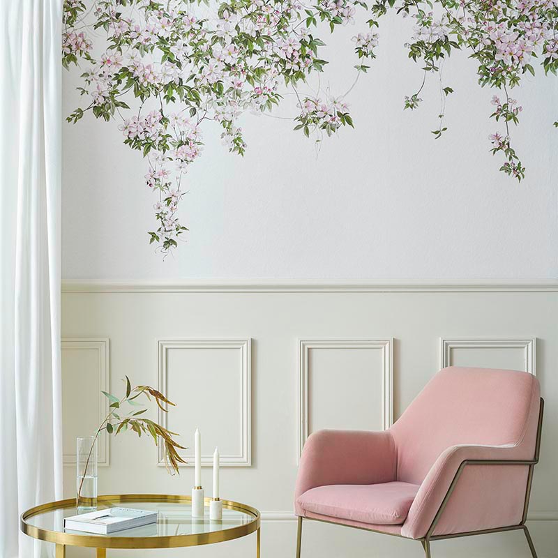 Clematis Wallpaper Mural in White by Sian Zeng