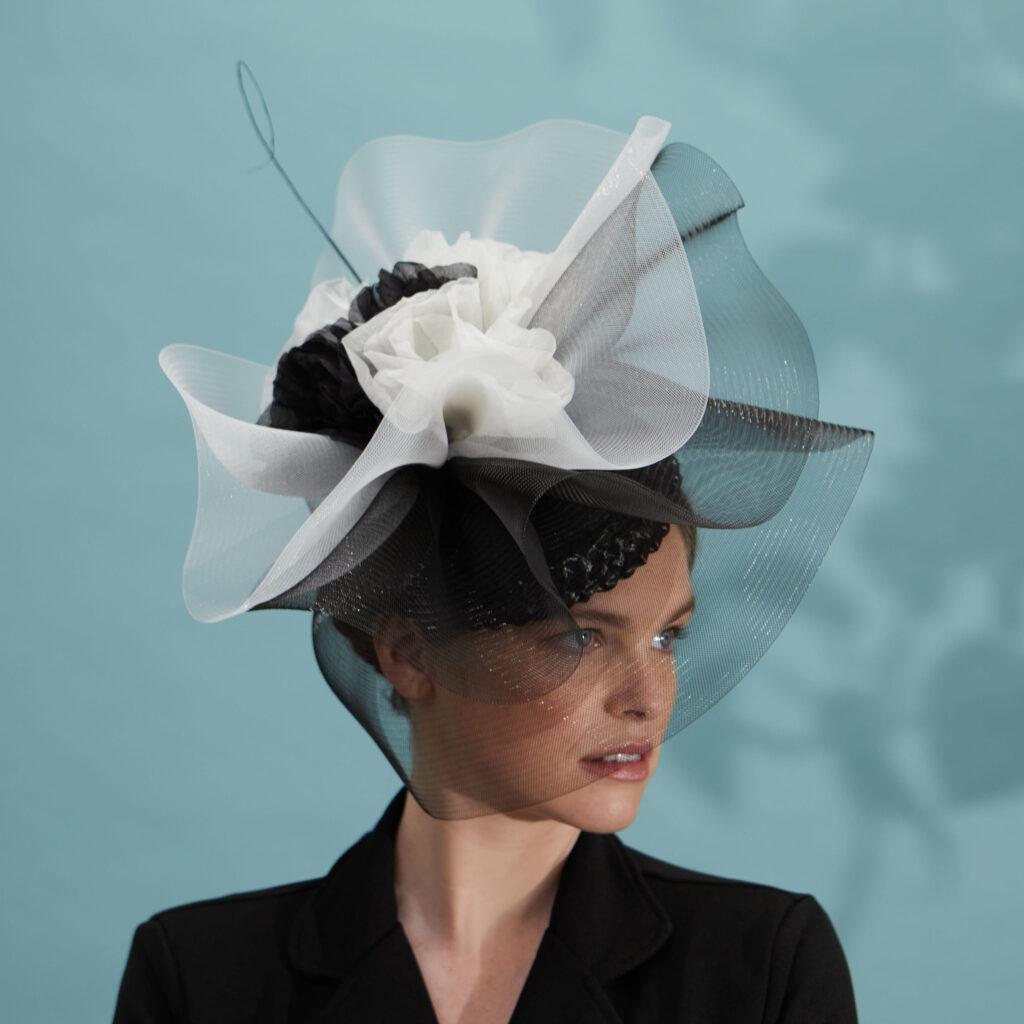 large balck and white cocktail hat