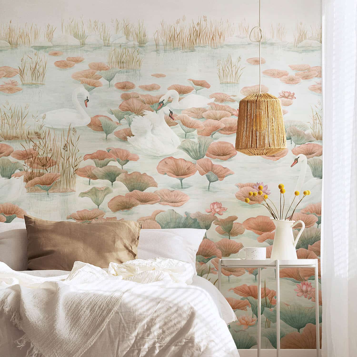 Swan Lake Mural Wallpaper in Terracotta by Sian Zeng