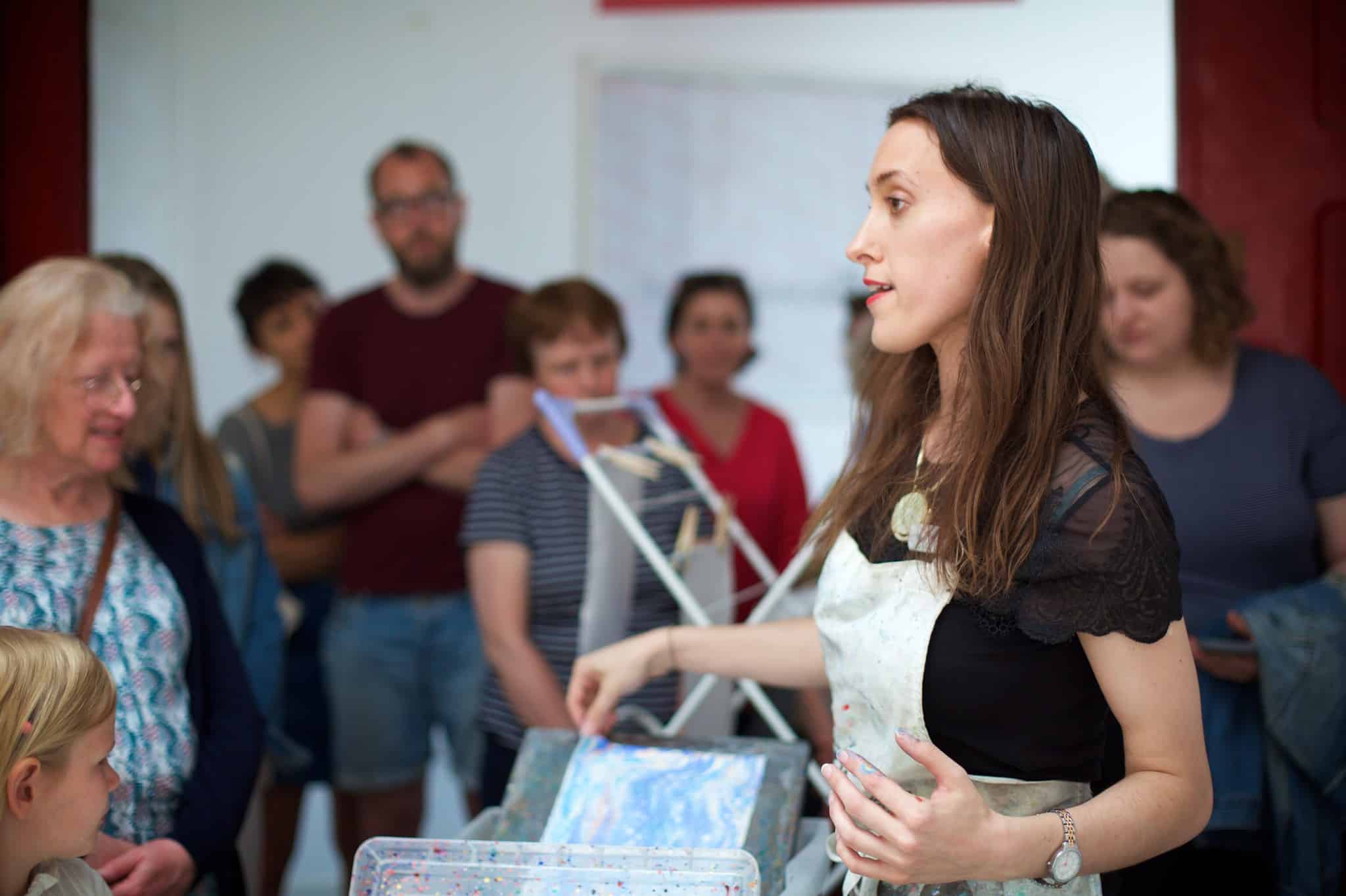 Lucy McGrath of Marmor Paperie demonstrating paper marbling