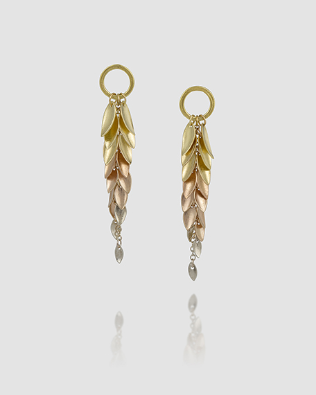 Gold Stud Dangly Earrings fading from 18ct yellow gold, 18ct rose gold, 9ct rose gold, 9ct yellow gold, 9ct white gold