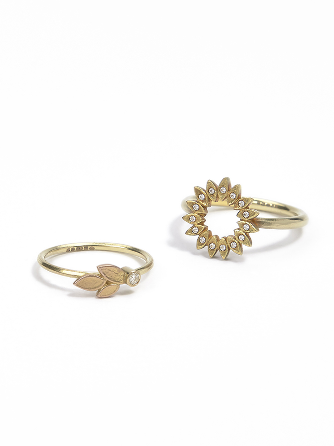 Gold and Diamond Leaf and Petal Rings