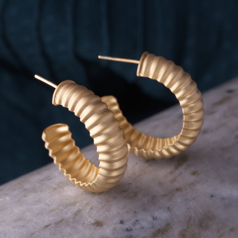 Bilbao Hoop Earrings-Fine silver-gold-plated by Clara Breen-1