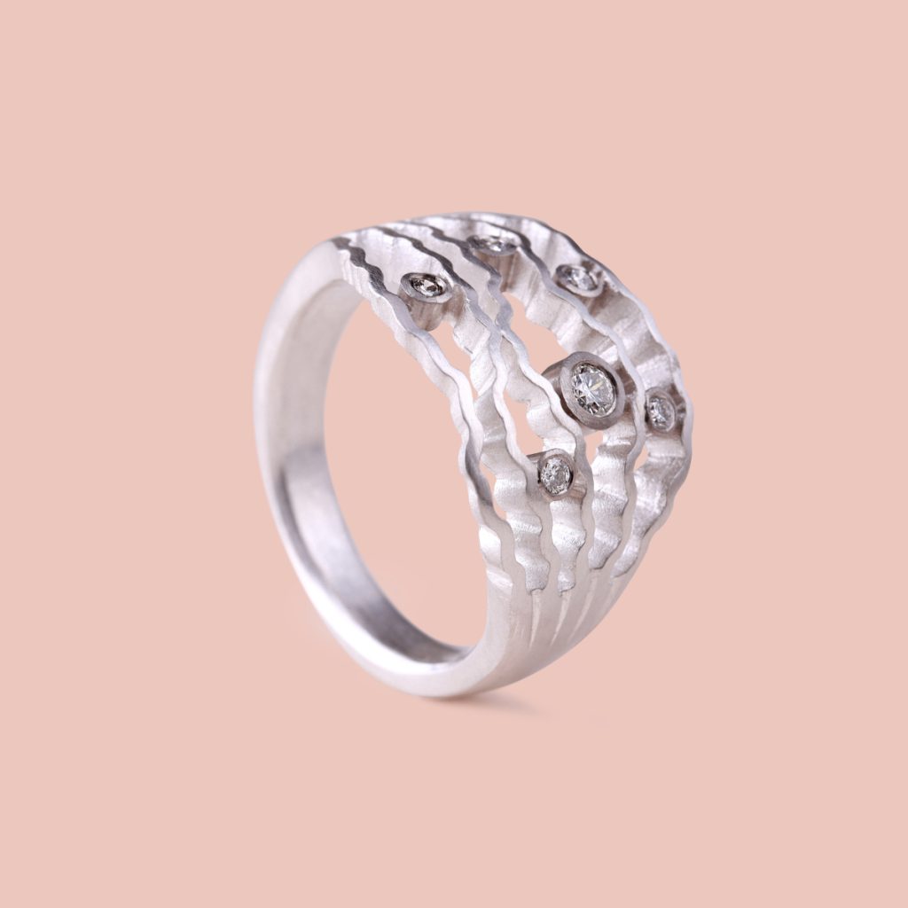 Strata Ring - Statement Silver Diamonds Ring by Clara Breen, Contemporary Jeweller