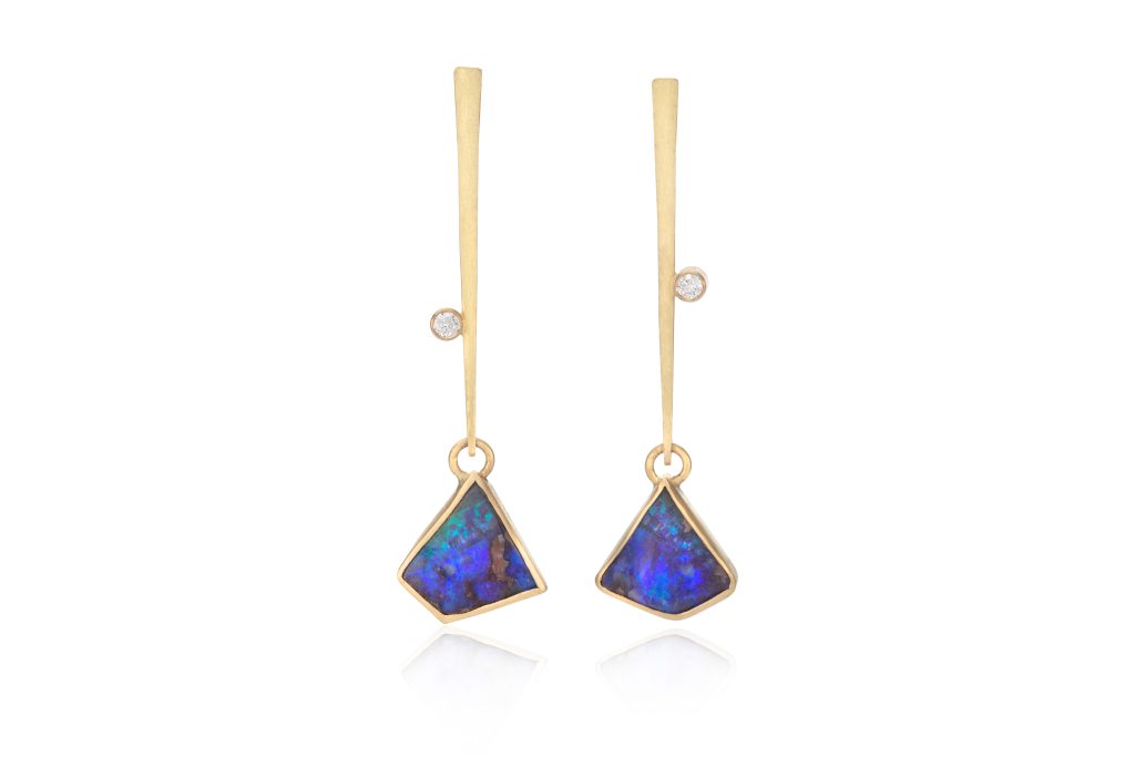 18ct gold earrings, Australian boulder opal, diamonds