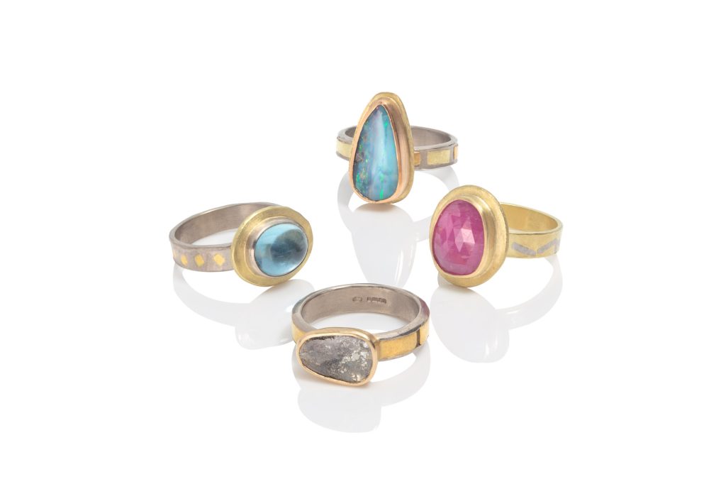 collection of rings by Catherine Mannheim, gold and platinum
