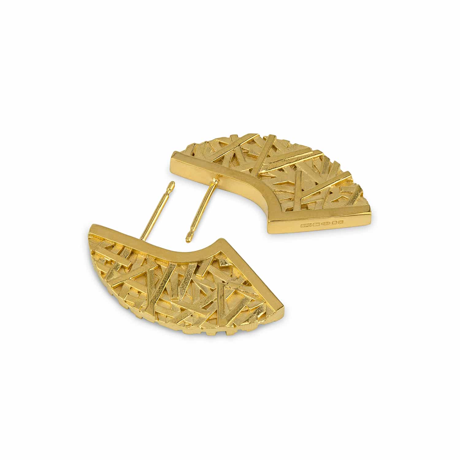 'Merge' textured modern stud earrings made from gold-plated silver