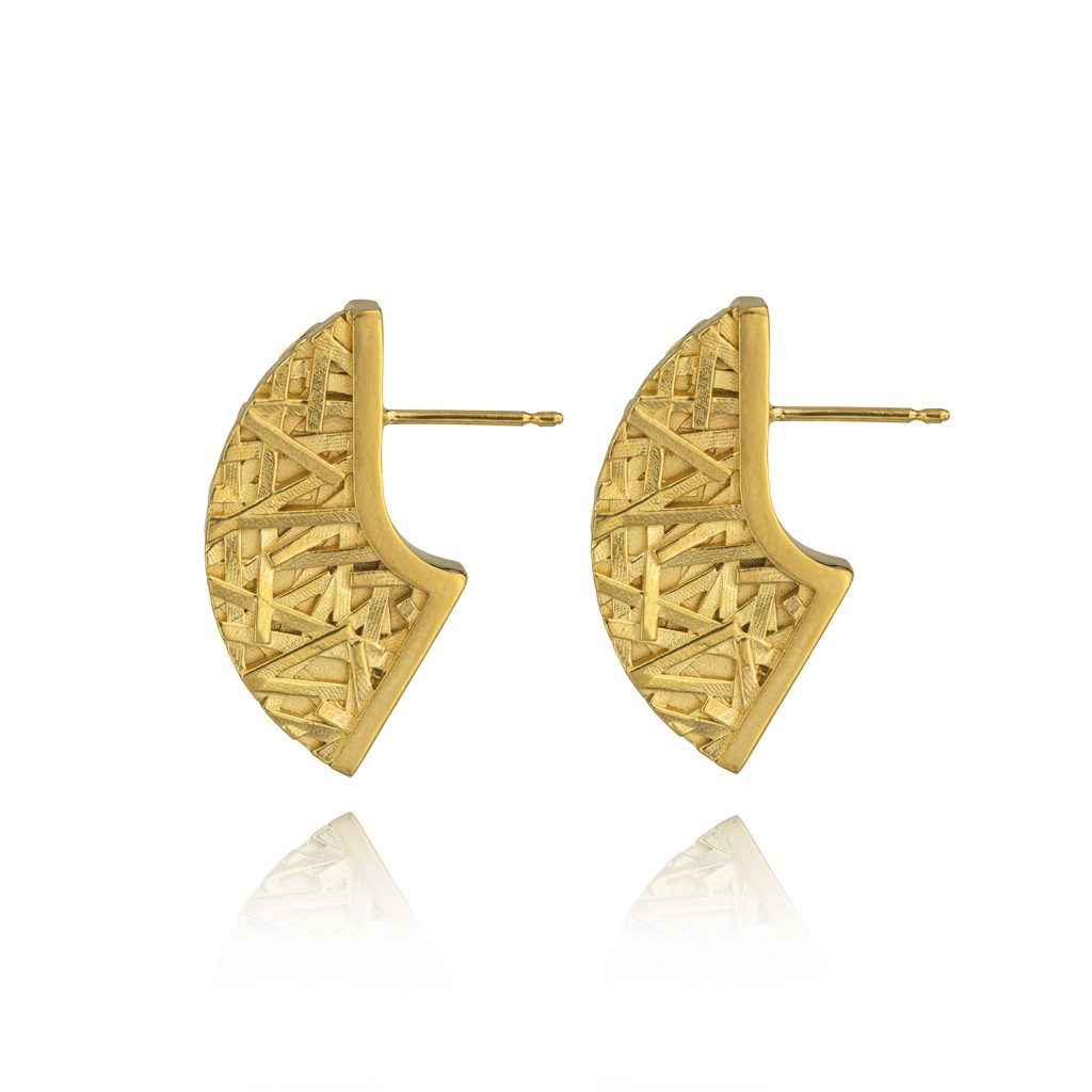 'Merge' textured modern stud earrings made from gold-plated silver