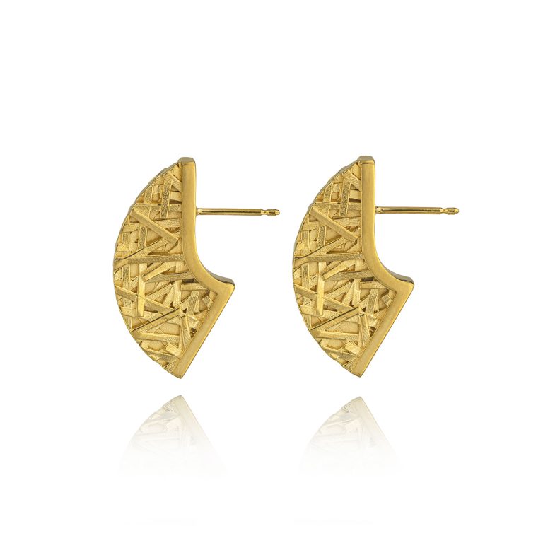 'Merge' textured modern stud earrings made from gold-plated silver
