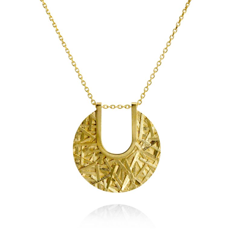 'Merge' round textured pendant in gold