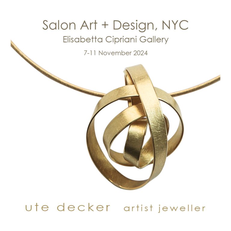 Ute Decker artist jeweler is exhibiting a selection of her art jewelry and wearable sculptures, with gallery Elisabetta Cipriani at the Salon Art + Design 2024 in Park Avenue Armory, New York.