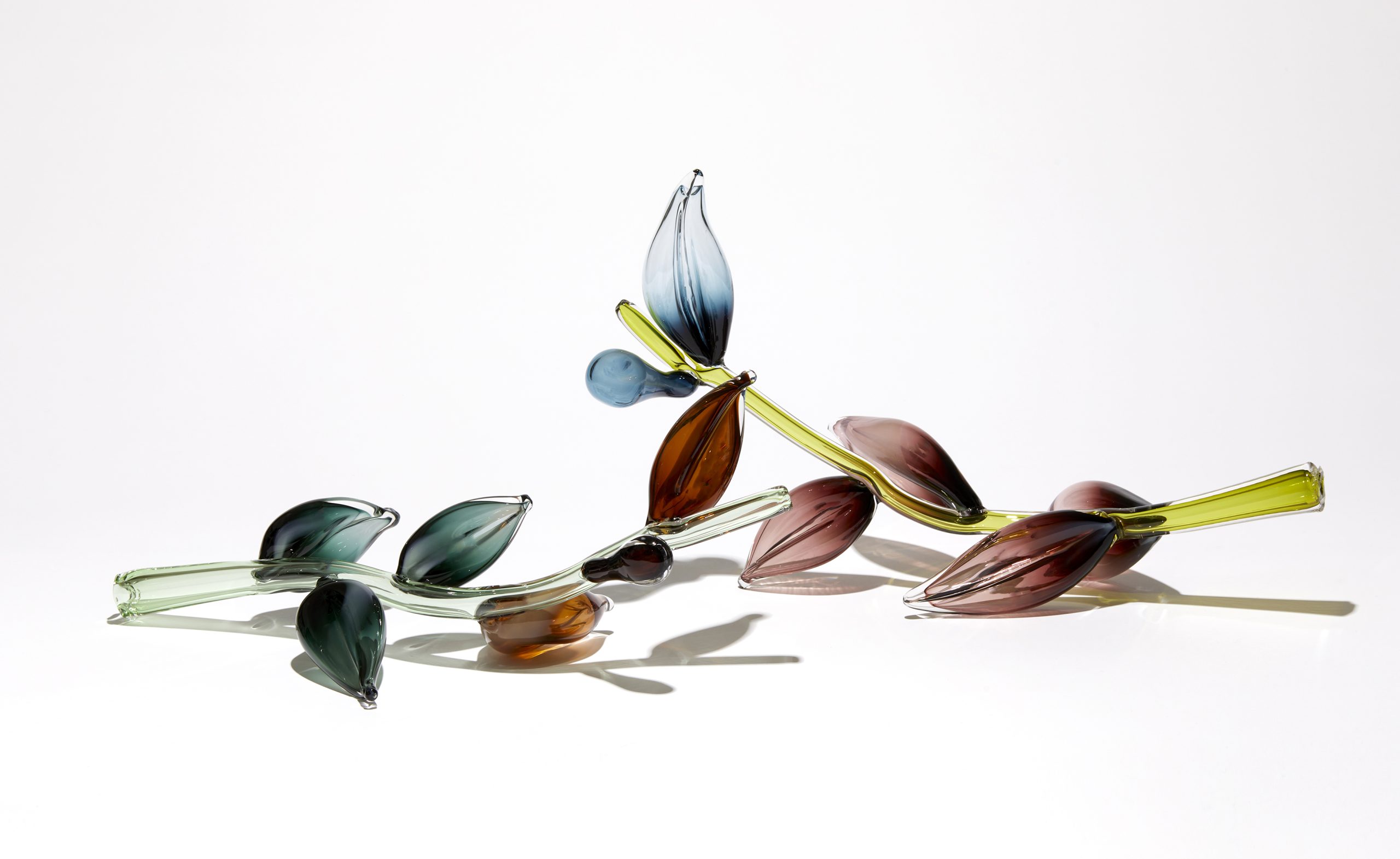 Double Leaf Branch By Michèle Oberdieck, unique blown glassw